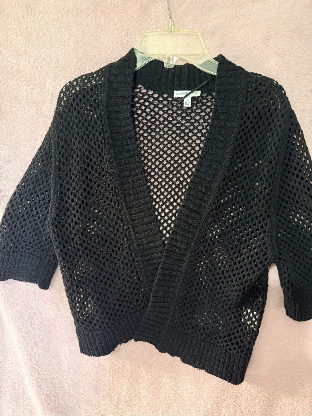 croft & barrow Black Open-Weave V-Neck Cardigan